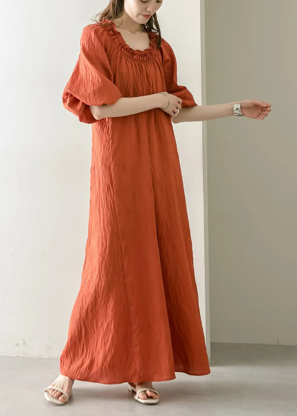 Art Orange Cold Shoulder Cotton Holiday Dresses Summer