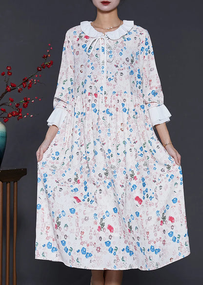 Apricot Peter Pan Collar Print Cotton Dresses Spring