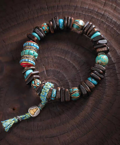 Colorblock 925 Silver Wooden Beading Charm Bracelet
