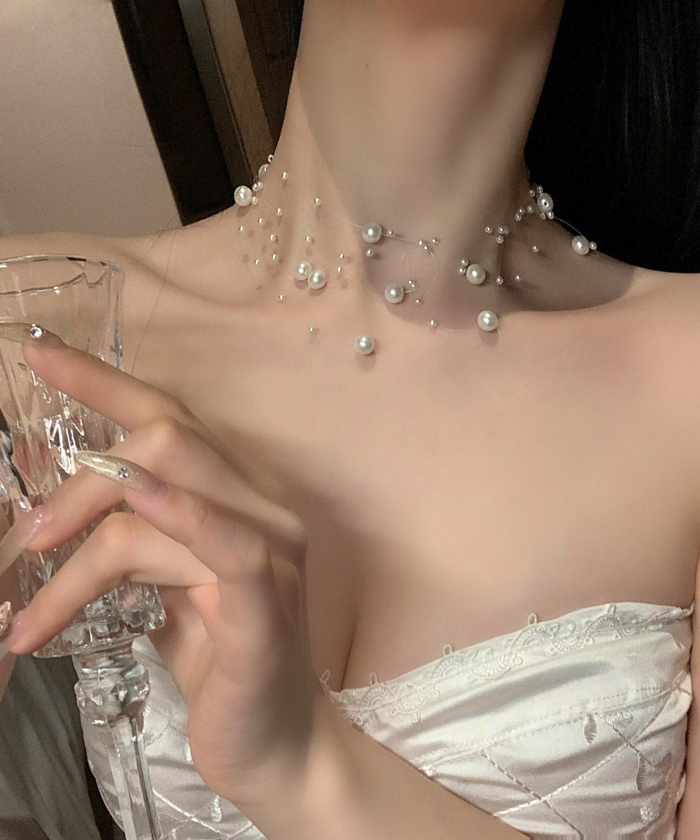 White Alloy Multi Layer Pearl Starry Sky Princess Necklace
