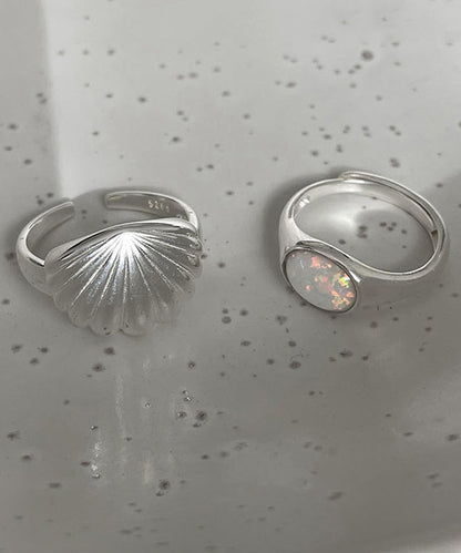 Diy Silk Sterling Silver Shell Rings Two-piece Set