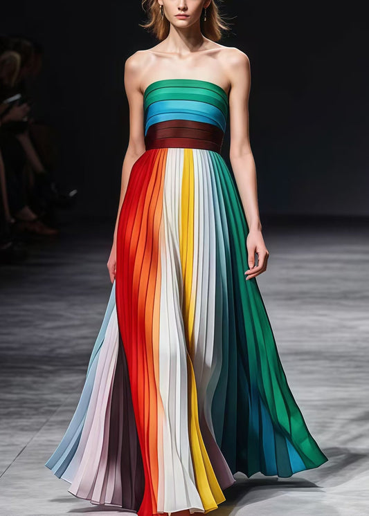 Rainbow Backless Wrinkled Chiffon Strapless Dresses Summer