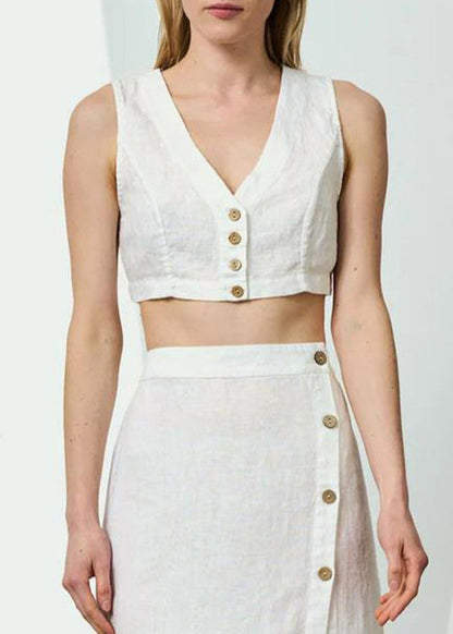 Minimally White Crop Top V-neck Tank With Exposed Navel
