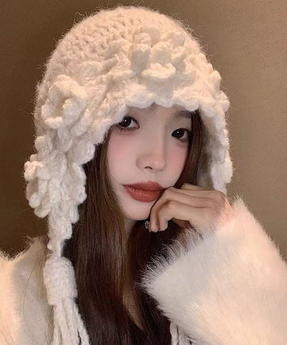 Stylish Handmade White Tassel Knit Bonnie Hat