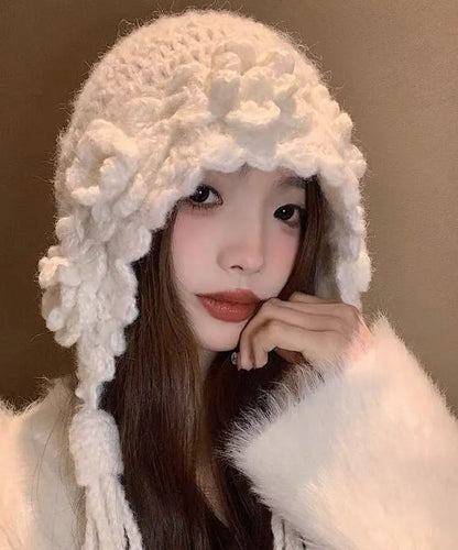 Stylish Handmade White Tassel Knit Bonnie Hat