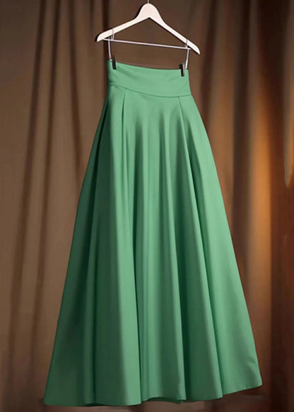 Simple Green High Waist Cotton Skirt Spring