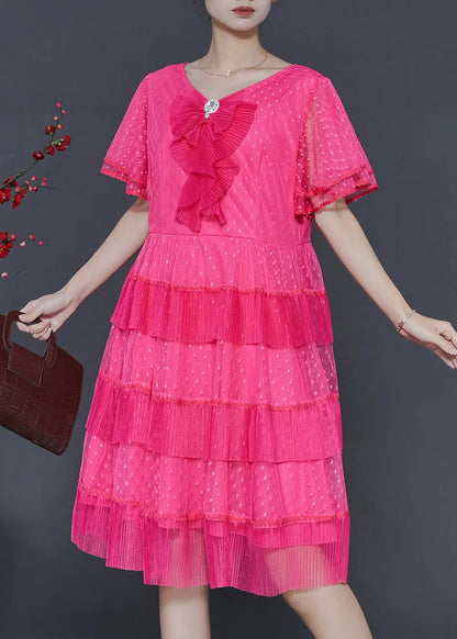 Rose Dot Patchwork Tulle Mid Dress Summer