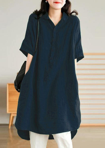Jade Purple-pumpkin Stripes Polka Dots Linen Linen Shirt Dress
