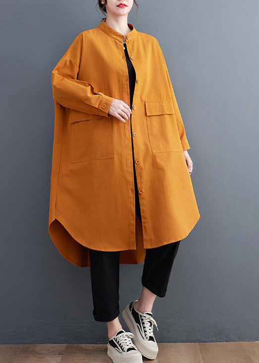 Yellow Pockets Button Cotton Shirts Coat Fall