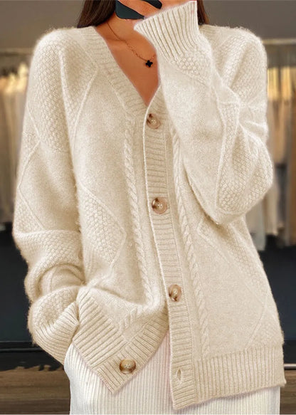 Handmade Grey V Neck Button Knit Cardigans Fall