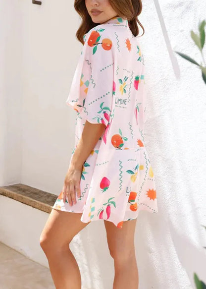 Pink Peter Pan Collar Print Cotton Jumpsuit Summer