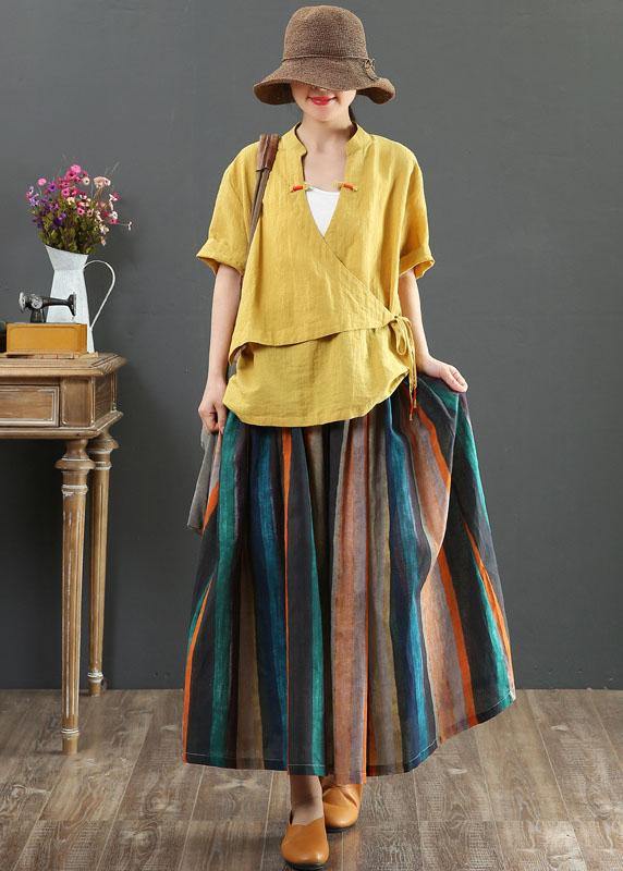 Striped a Line Gray Crane Skirts Linen