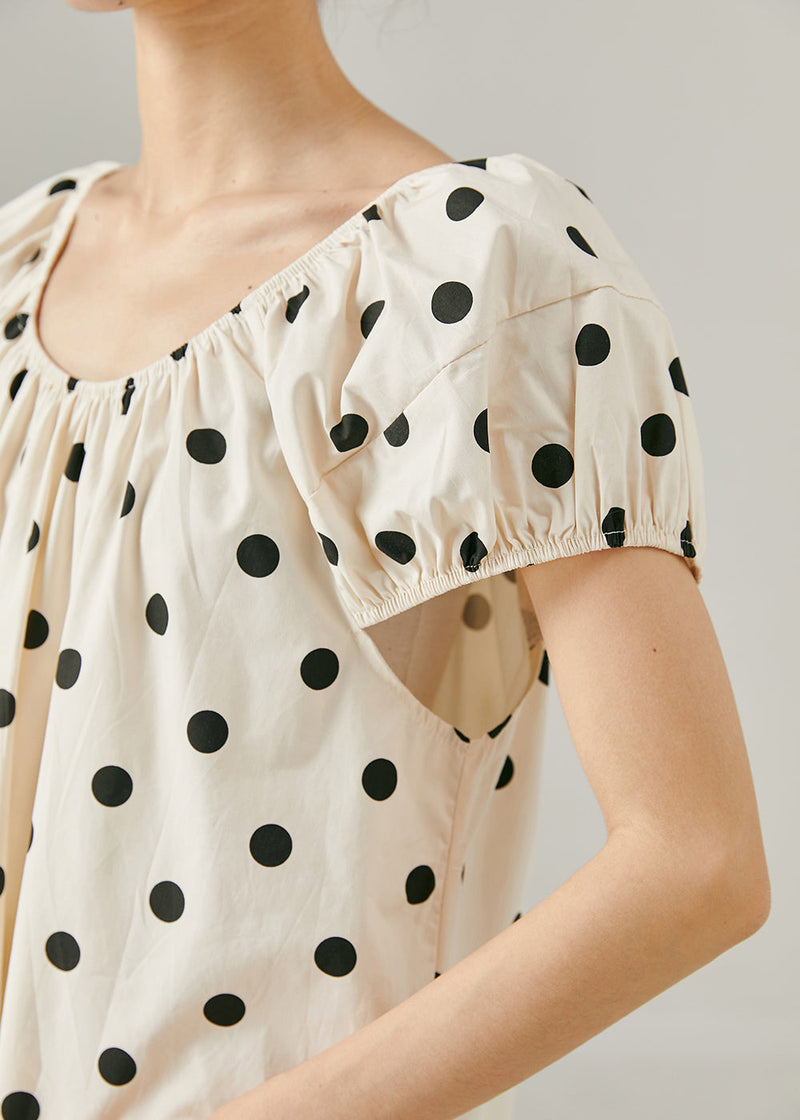 Apricot Oversized Dot Print Cotton Long Dress Summer