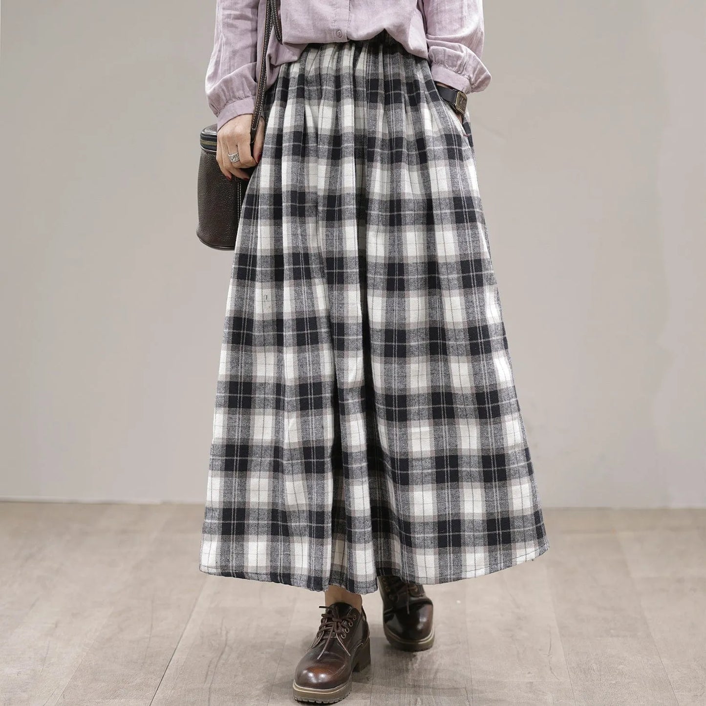 Spring Plaid A-line Cotton Skirt