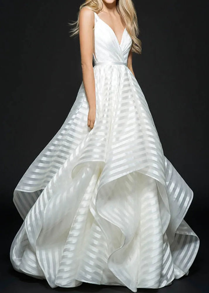 White V Neck Backless Asymmetrical Design Dress Summer