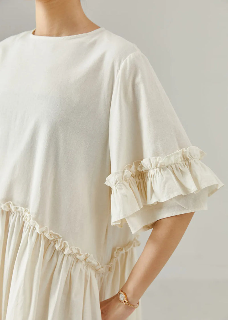 Khaki Loose Cotton Maxi Dresses Ruffled Summer