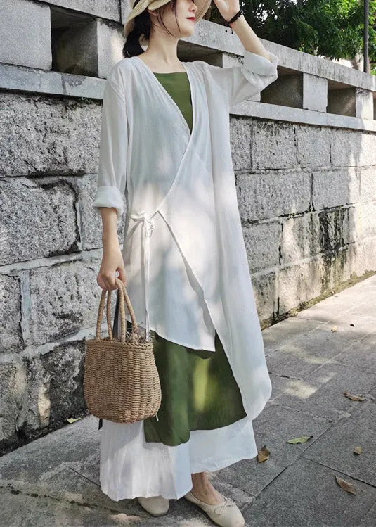 Handmade White Asymmetrical Design Cotton Long Cardigan Summer