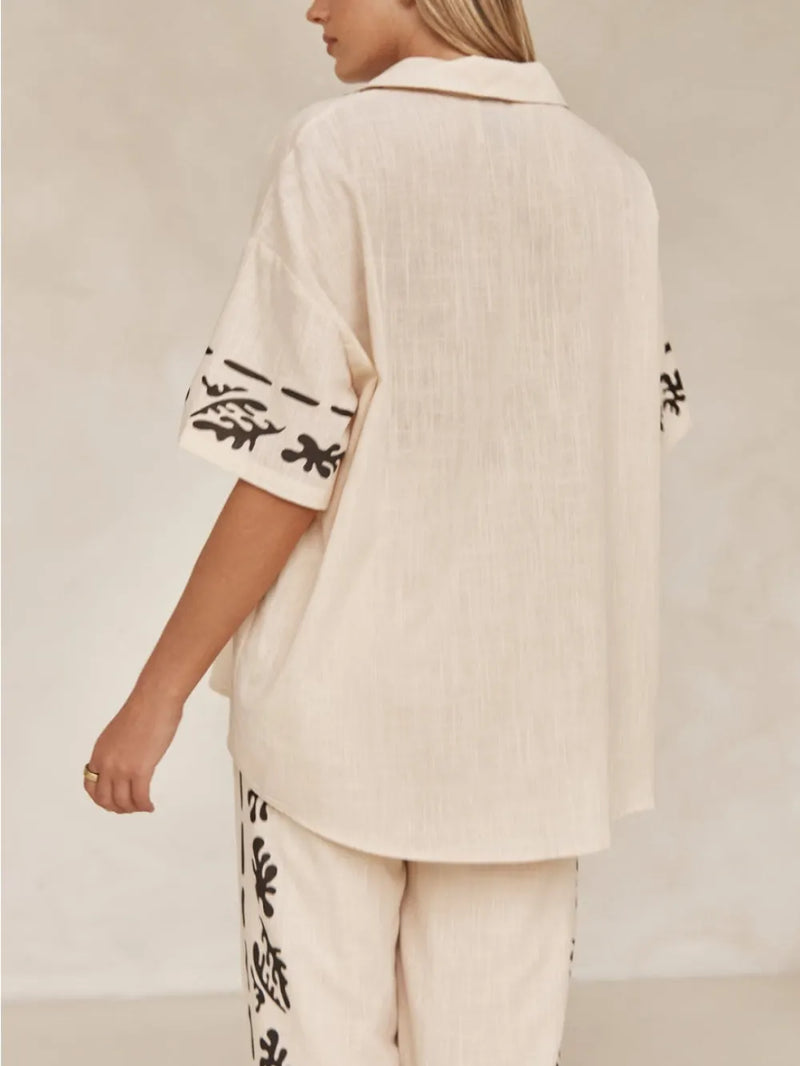 Cream Black Printed Shirt