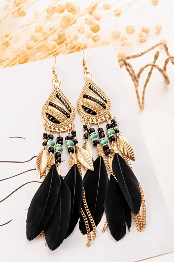Colorful Feather Tassel Dangle Drop Earrings