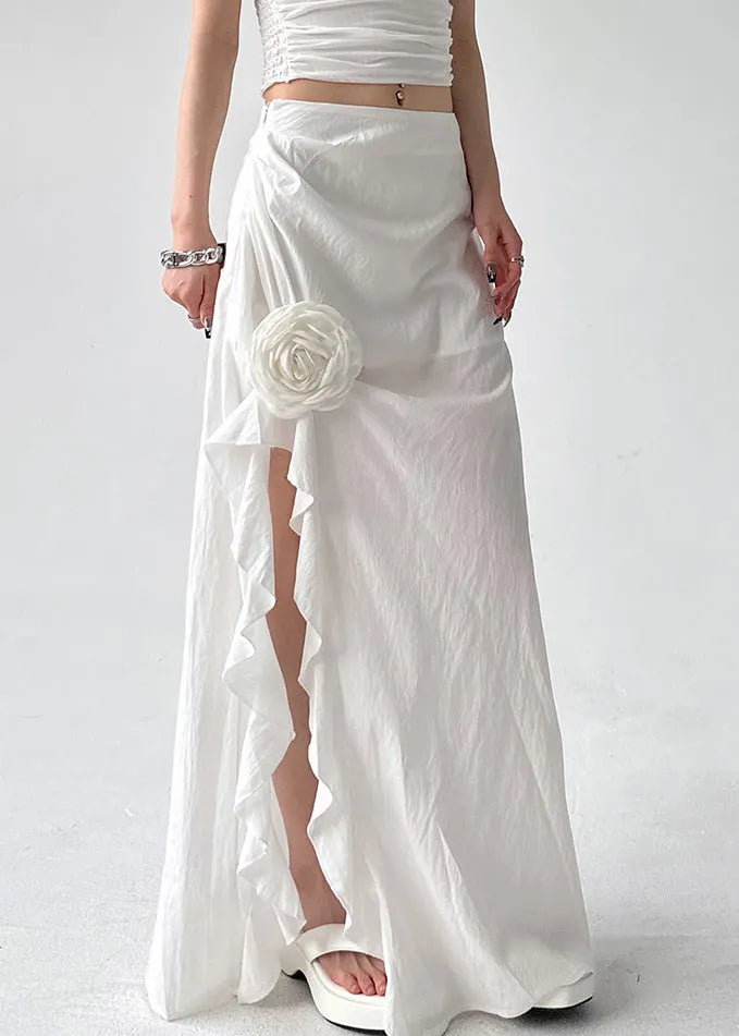 White Side Open High Waist Cotton Skirts Fall