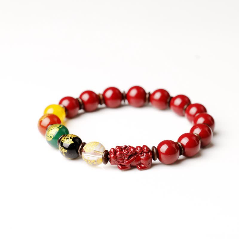 Buddha Stones God of Wealth Cinnabar Pixiu Blessing Bracelet