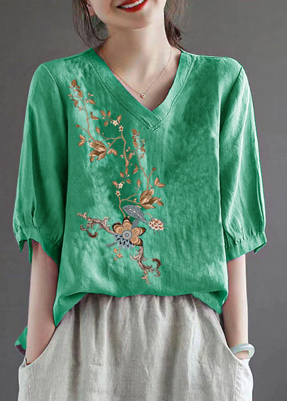 Gray Texture V Neck Embroidered T Shirt Half Sleeve