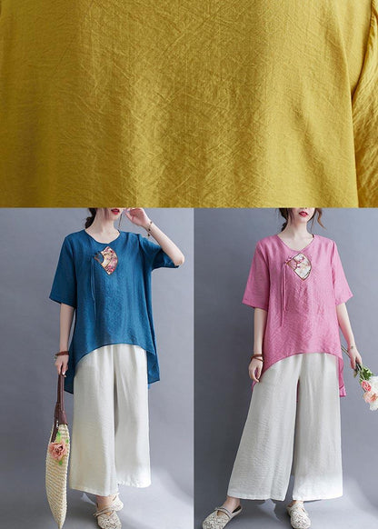 Modern Rose Low High Design Cotton Linen T Shirt Summer