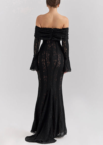 Black Cold Shoulder Lace Strapless Dress Summer