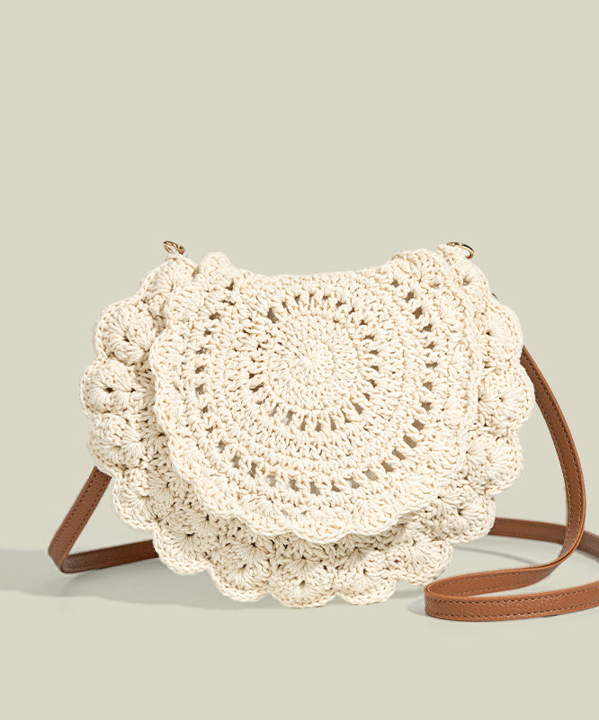 Beige Hollow Out Knit Cross-body Bag