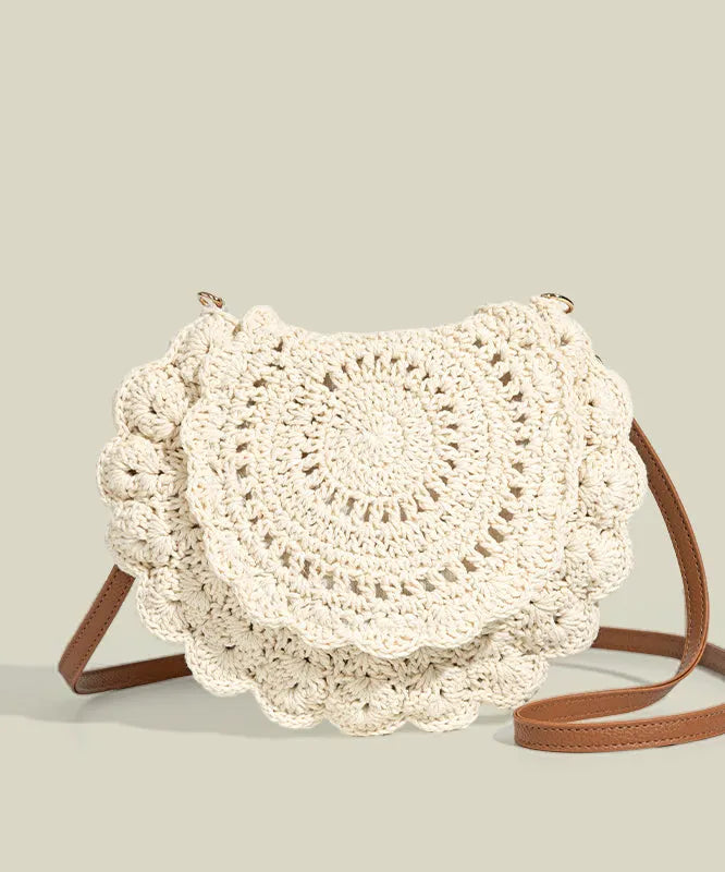 Beige Hollow Out Knit Cross-body Bag