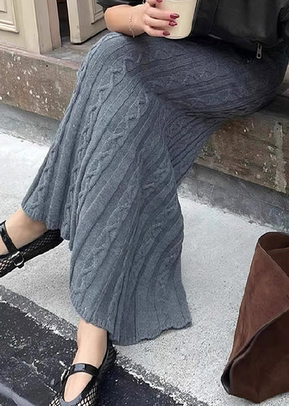 Grey Tie Waist Knit Wraped Skirts Spring