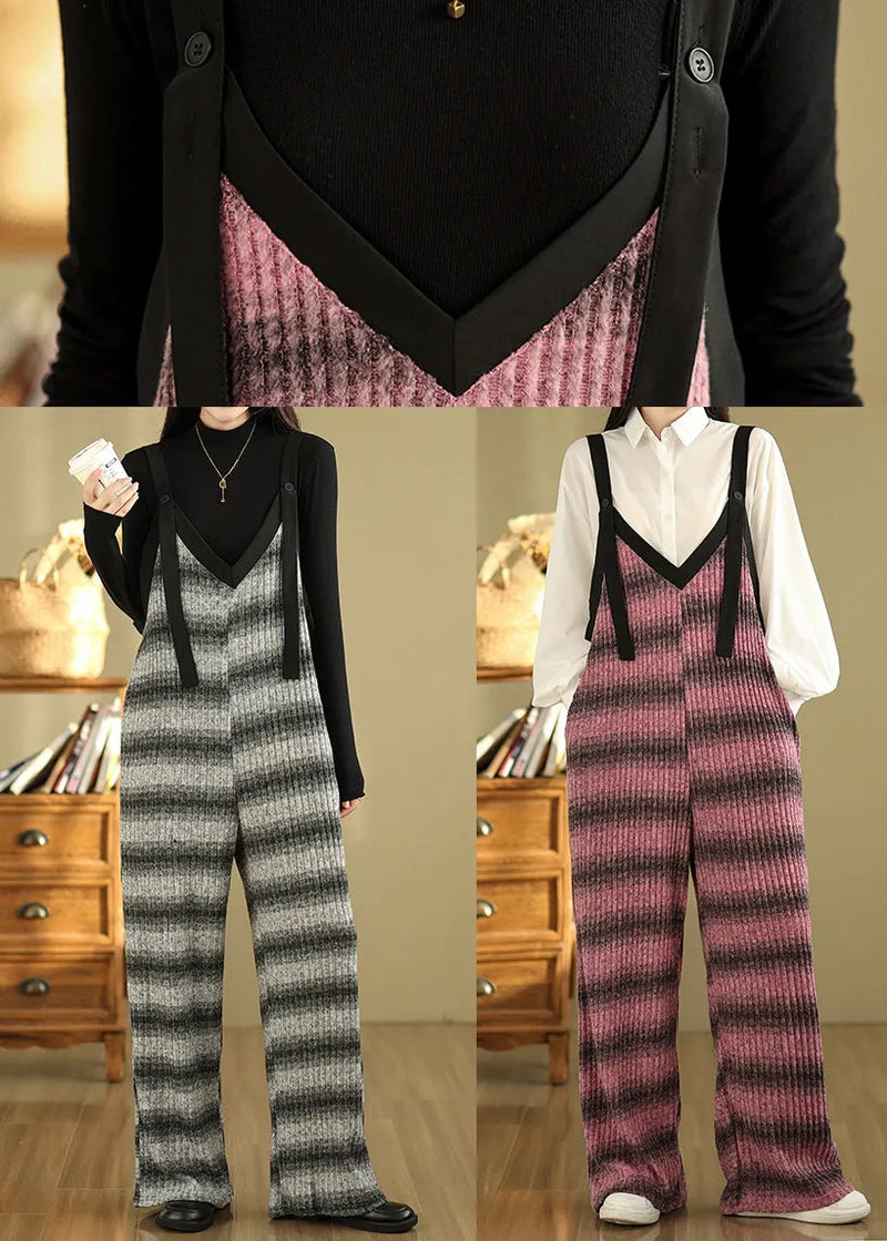Rose Striped Cotton Jumpsuits Oversized Summer