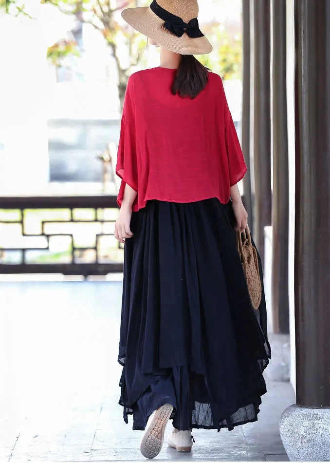 Red Cotton Upf 50+ Cardigans Three Quarter Sleeve