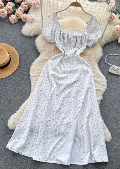 Green Print Lace Up Cotton Dresses Summer
