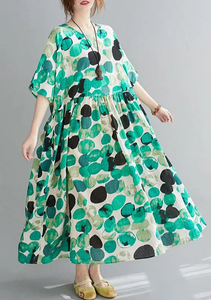 Polka Dot Print Cotton and Linen Dress Summer