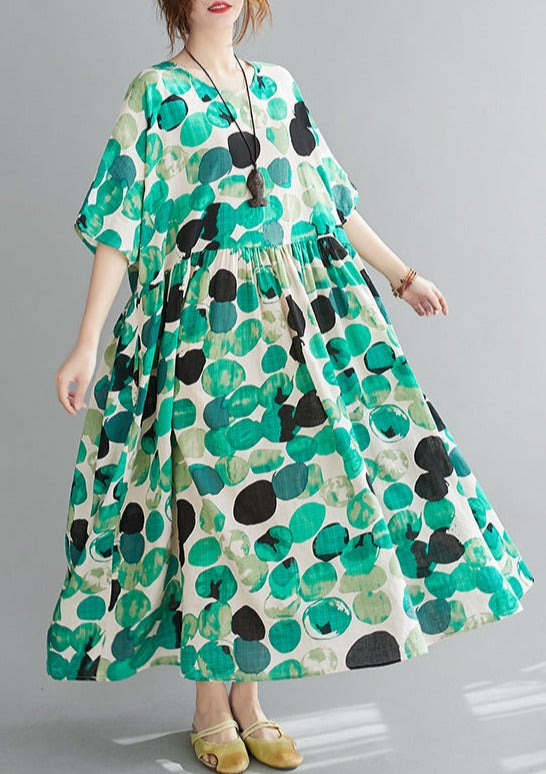 Polka Dot Print Cotton and Linen Dress Summer