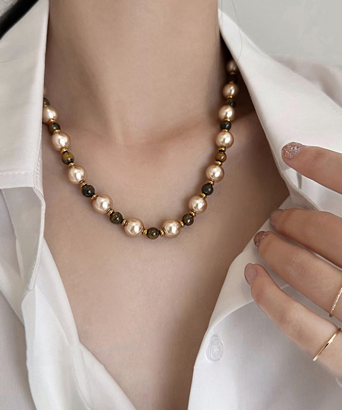 Fine Colorblock Alloy Tiger's Eye Pearl Patchwork Gratuated Bead Necklace