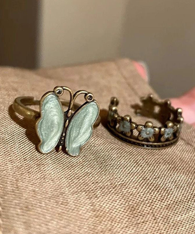 Butterfly Flower Metal Open Ring Set