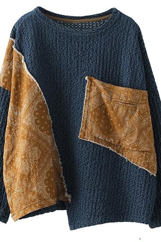 Limited Stock- Retro Stitching Big Pocket Sweater
