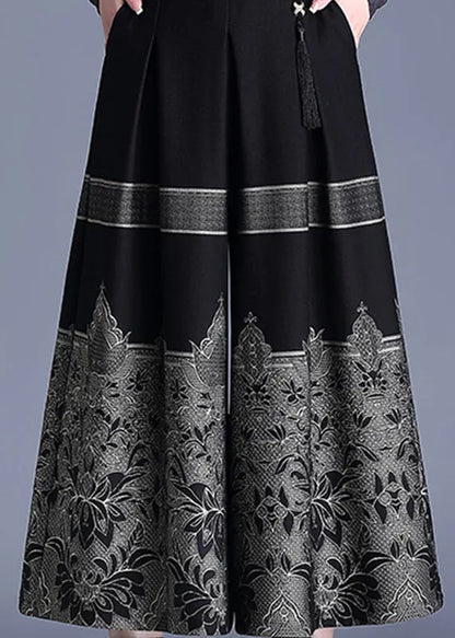 Jacquard Black High Waist Woolen Maxi Skirt Spring