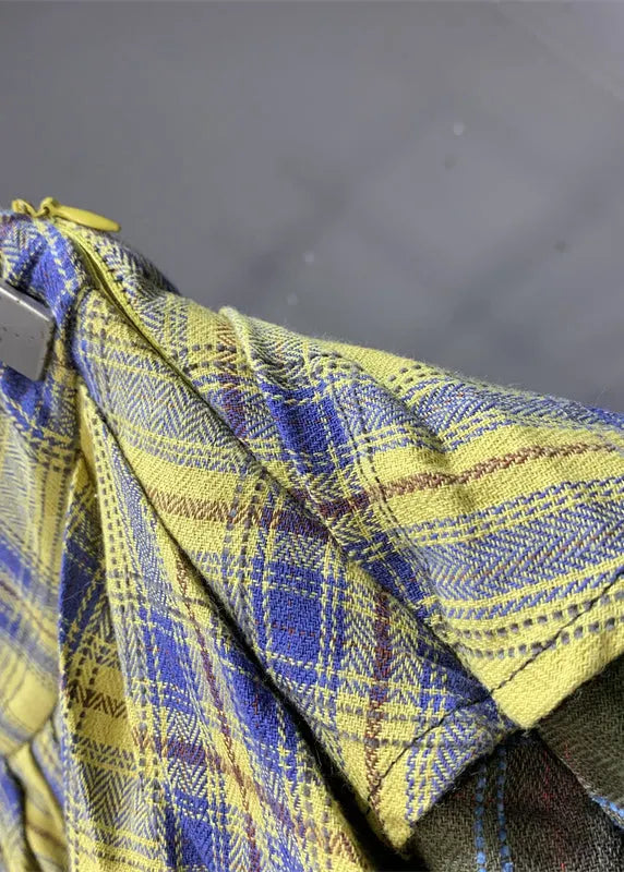 Colorblock Plaid Asymmetrical Patchwork Skirts Summer