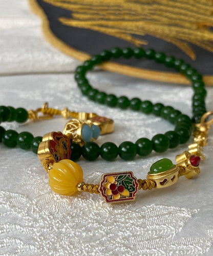 Blackish Green Jade Turquoise Cloisonne Enamel Detachable Beading Gratuated Bead Necklace