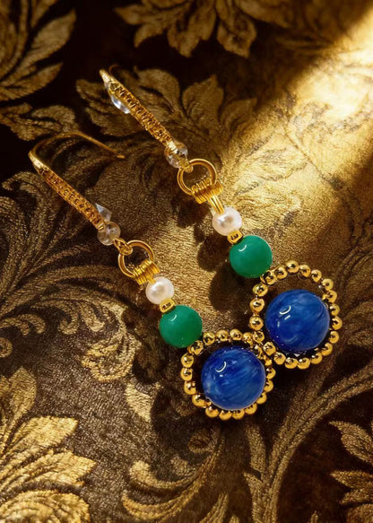 Stylish Peacock Blue Gem Stone Style Drop Earrings
