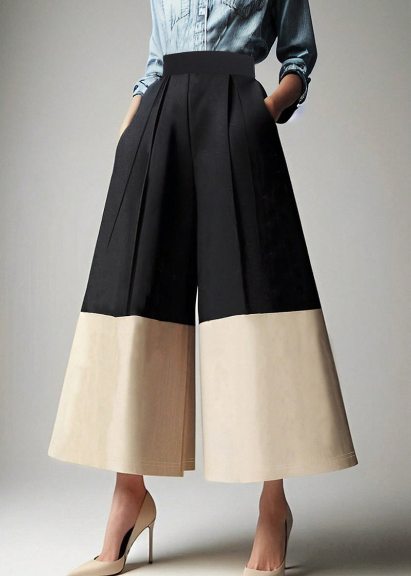 Colorblock High Waist Pockets Crop Pants Summer