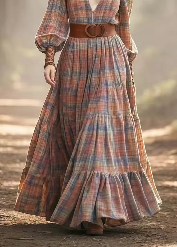Cinched Plaid Cotton Vacation Dress Spring