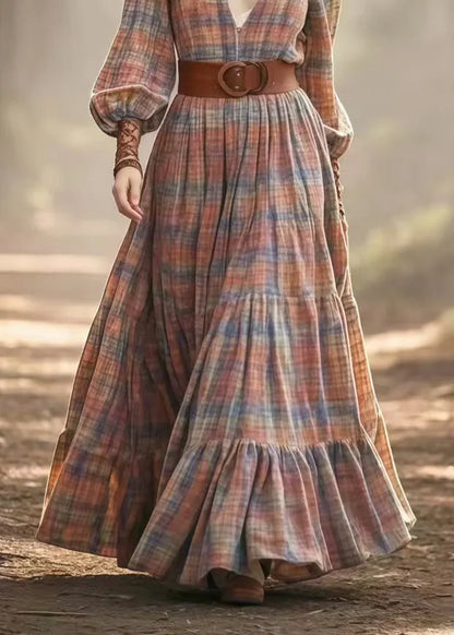 Cinched Plaid Cotton Vacation Dress Spring
