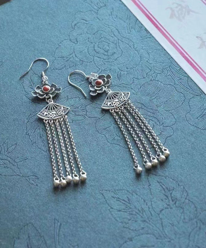 Silk Sterling Silver Agate Tassel Drop Earrings