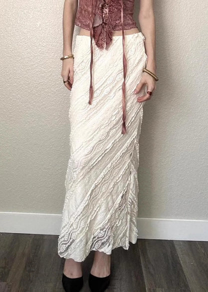 Art White Side Open High Waist Lace Skirts Summer