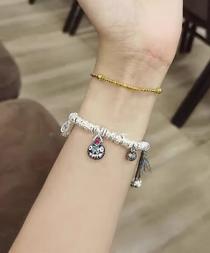 Retro Silk Sterling Silver Broken Silver Devouring Gold Beast Charm Bracelet