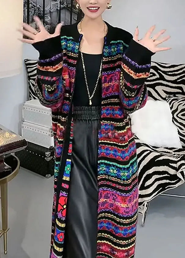 New Rainbow O-neck Zip Up Patchwork Knit Cardigans Fall
